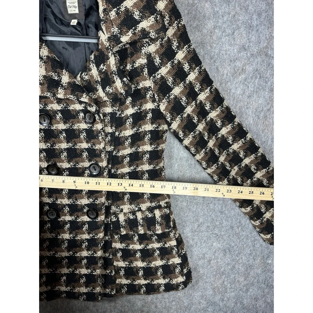 Old Navy Vintage Wool Blend Plaid Pea Coat Womens Medium Brown Double Breasted